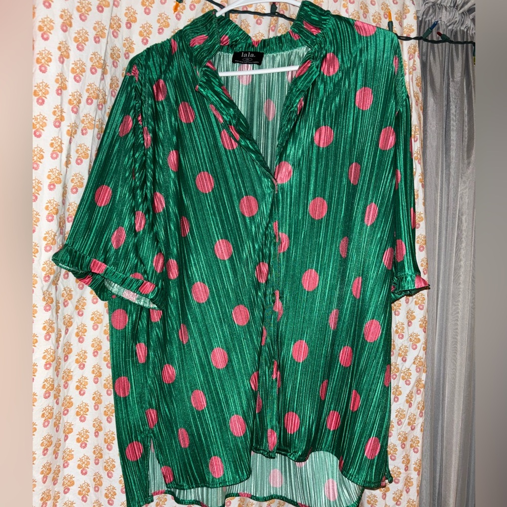 Watermelon Polka Dot Plisse Top